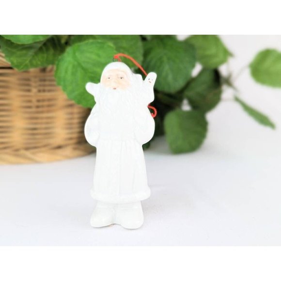 White Ceramic Santa Figurine Ornament | Vintage 4" Santa Ornament - Picture 1 of 5
